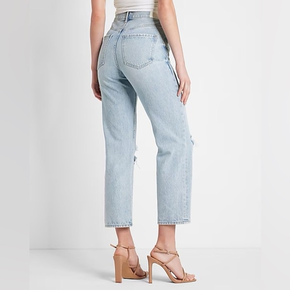 High Waisted Light Wash Ripped Straight Ankle Jeans - Picture 2 of 5